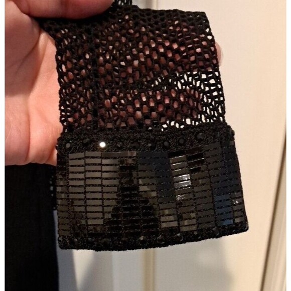 ST JOHN by Marie Gray: Black Dress Size 10 Long Sleeves Sequin Mesh Metallic - Picture 7 of 16